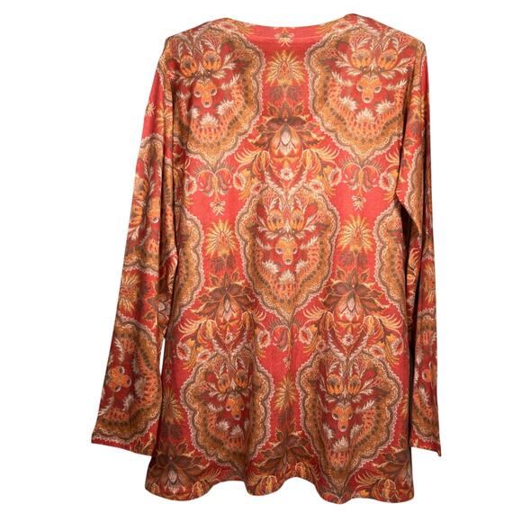 Soft Surroundings Size Medium Spice Market Burnt Orange Paisley Swing Tunic Top - Picture 2 of 8